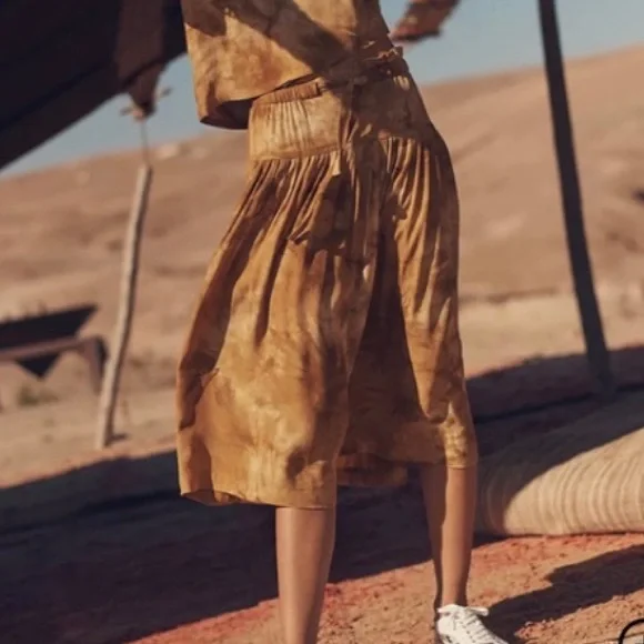 Madewell Tie Front Paperbag Midi Skirt in Egyptian Gold Tie Dye Sz S - Picture 1 of 13